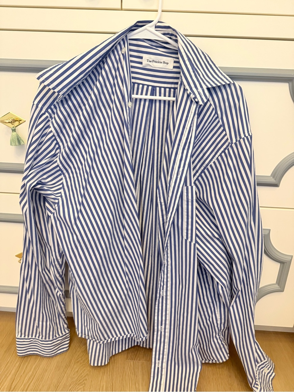 The Frankie Shop Blue & White Vertical Stripe Button-Down Shirt oversized OS